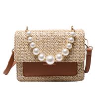 Summer New Woven Women's Bag Simple Pearl Hand-held Small Square Bag 20*15*7cm sku image 2