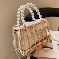 New Trendy Fashion Pearl Handbag Woven Vegetable Basket Bag Messenger Bag 22*14*11cm sku image 2