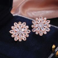 Fashion Sunflower Double Zircon Earrings Copper Earrings Accessories sku image 3
