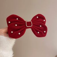 New Year's Retro Red Hairpin Christmas Headdress Diamond Pearl Fabric Bow Spring Clip sku image 15