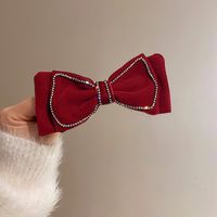 New Year's Retro Red Hairpin Christmas Headdress Diamond Pearl Fabric Bow Spring Clip sku image 16