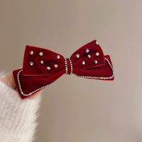 New Year's Retro Red Hairpin Christmas Headdress Diamond Pearl Fabric Bow Spring Clip sku image 9