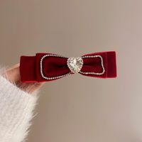 New Year's Retro Red Hairpin Christmas Headdress Diamond Pearl Fabric Bow Spring Clip sku image 13