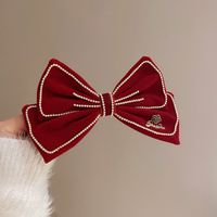 New Year's Retro Red Hairpin Christmas Headdress Diamond Pearl Fabric Bow Spring Clip sku image 40