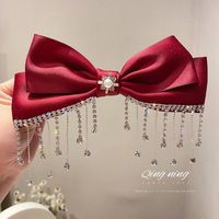 New Year's Retro Red Hairpin Christmas Headdress Diamond Pearl Fabric Bow Spring Clip sku image 36