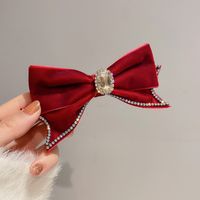 New Year's Retro Red Hairpin Christmas Headdress Diamond Pearl Fabric Bow Spring Clip sku image 33