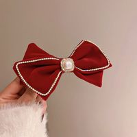 New Year's Retro Red Hairpin Christmas Headdress Diamond Pearl Fabric Bow Spring Clip sku image 22