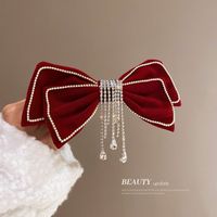 New Year's Retro Red Hairpin Christmas Headdress Diamond Pearl Fabric Bow Spring Clip sku image 38