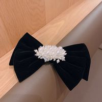 Korean Pearl Bow Diamond Hairpin Niche Cute Side Clip Top Clip Back Head Clip sku image 2