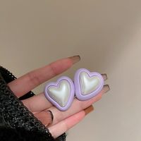 Vintage Purple Contrast Color Pearl Geometric Heart Earrings Wholesale sku image 3