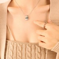 Korean Style Trend Titanium Steel Striped Small Kettle Pendant Necklace Ear Stud Jewelry sku image 7