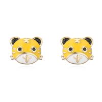 Fashion Dripping Oil Small Tiger Earrings New Copper Plated 18k Gold Earrings sku image 1