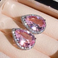 Fashion New Earrings Pear-shaped Water Drop Pink Zircon Earrings Valentine's Day sku image 1