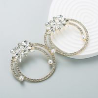 Claw Chain Rhinestone Round Fashion Alloy Earrings sku image 1