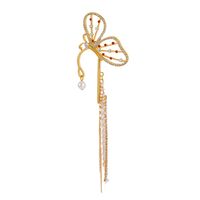New Long Tassel Butterfly Long Pearl Single Alloy Ear Clip sku image 1