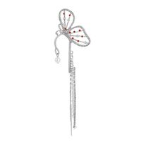 New Long Tassel Butterfly Long Pearl Single Alloy Ear Clip sku image 2