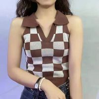 Fashion Plaid Lapel Camisole Short Bottoming Top main image 6
