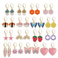 European And American New Butterfly Flower Earrings Cartoon Smiley Alloy Ear Jewelry main image 6