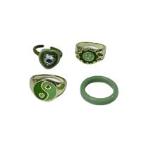 Matcha Green Avocado Rhinestone Ring Niche Heart-shaped Index Finger Ring Set main image 6