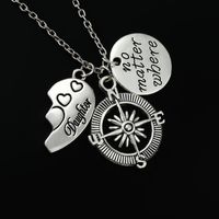 Fashion Necklace Love Stitching Alloy Compass Drop Oil Pendant Necklace main image 5