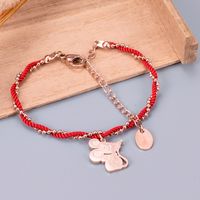 Corde Rouge Femme Mince Zodiaque Rat Année Natale Corde À Main Bracelet En Acier Titane main image 1