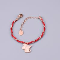 Corde Rouge Femme Mince Zodiaque Rat Année Natale Corde À Main Bracelet En Acier Titane main image 4