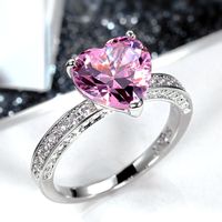 New Wedding Rings Inlaid With Aaa Heart-shaped Pink Diamond Zircon Copper Ring main image 1