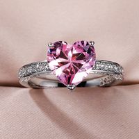 New Wedding Rings Inlaid With Aaa Heart-shaped Pink Diamond Zircon Copper Ring main image 4