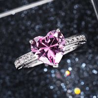 Neue Eheringe Eingelegt Mit Aaa Herzförmigem Rosa Diamant Zirkon Kupfer Ring main image 5