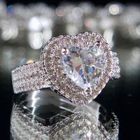 European And American Fashion Diamond Ring Trend Heart-shaped Copper Ring Female main image 3