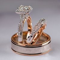 Fashion Three-piece Ring Rose Gold Sparkling Zircon Copper Ring Luxury Engagement Ring main image 1