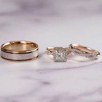 Fashion Three-piece Ring Rose Gold Sparkling Zircon Copper Ring Luxury Engagement Ring main image 3