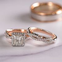 Fashion Three-piece Ring Rose Gold Sparkling Zircon Copper Ring Luxury Engagement Ring main image 4
