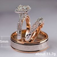 Fashion Three-piece Ring Rose Gold Sparkling Zircon Copper Ring Luxury Engagement Ring main image 6