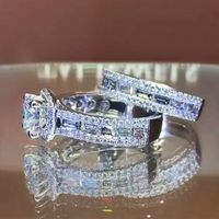 New Square Copper Inlaid Zircon Two-piece Ring European And American Ladies Jewelry main image 3