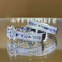 New Square Copper Inlaid Zircon Two-piece Ring European And American Ladies Jewelry main image 4
