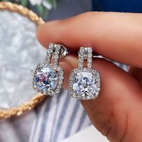 European And American New Simple Round Diamond Zircon Copper Earrings main image 5