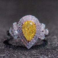 New Luxury Full Diamond Water Drop Pear-shaped Yellow Diamond Zircon Copper Ring main image 1
