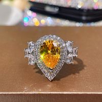 New Luxury Full Diamond Water Drop Pear-shaped Yellow Diamond Zircon Copper Ring main image 3