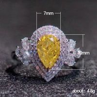 New Luxury Full Diamond Water Drop Pear-shaped Yellow Diamond Zircon Copper Ring main image 6