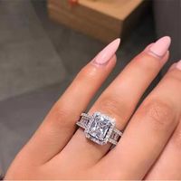 New Luxury Ring Encrusted With Diamond Jewelry Square Zircon Copper Jewelry main image 2