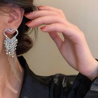 Fashion Rhinestone-studded Rice Beads Heart Tassel Earrings Wholesale main image 1