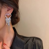 Fashion Rhinestone-studded Rice Beads Heart Tassel Earrings Wholesale main image 4
