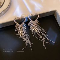 Fashion Rhinestone-studded Rice Beads Heart Tassel Earrings Wholesale main image 5