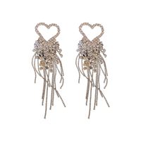 Fashion Rhinestone-studded Rice Beads Heart Tassel Earrings Wholesale main image 6
