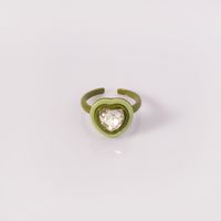 Matcha Green Avocado Rhinestone Ring Niche Heart-shaped Index Finger Ring Set sku image 4