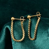 Simple Tassel Chain Rear Hanging Titanium Steel Rose Gold Stud Earrings sku image 1