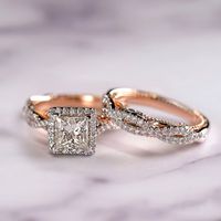 Fashion Three-piece Ring Rose Gold Sparkling Zircon Copper Ring Luxury Engagement Ring sku image 7