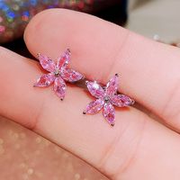 Korean Color Star Flowers Five-pointed Star Ladies Copper Earrings sku image 2