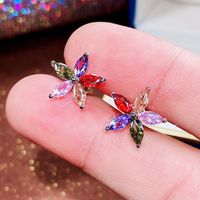Korean Color Star Flowers Five-pointed Star Ladies Copper Earrings sku image 5